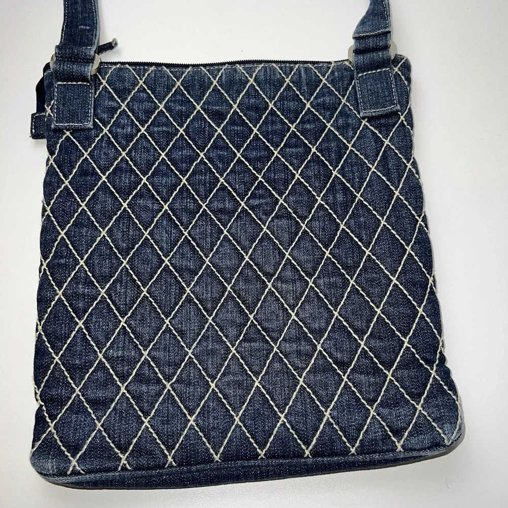 Vera Bradley Denim Hipster Crossbody Purse Olivia Blue White Quilting Denim